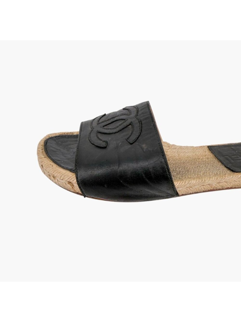 Chanel Black Leather CC Espadrille Slide Sandals Flats Size 38 US 7–7.5 Women's - Picture 8 of 15